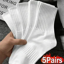 Chaussettes en coton épais pour hommes, chaussettes longues en éponge astronomique solide, chaussettes de sport noires et blanches, chaussettes respirantes pour hommes, chaussettes décontractées pour hommes, 1 paire, 5 paires