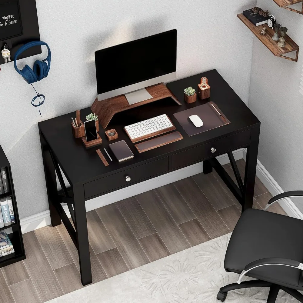 Home Office Desk Writing Computer Table Modern Design Black Desk with Drawers, Makeup Vanity Table