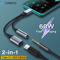 2in1 USB C to AUX 3.5mm Audio Cable 60W Type C Fast Charging Adapter For Xiaomi Samsung Headset Earphone Type C to 3.5mm Aux