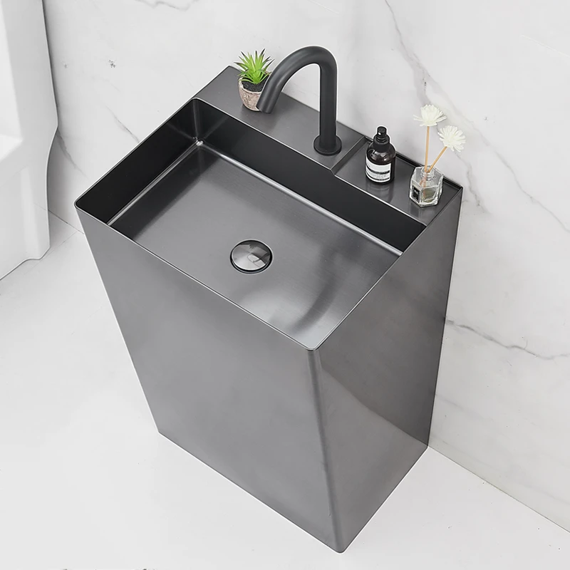 Black 304 stainless steel wash basin Hotel homestay floor-to-ceiling column basin wash basin