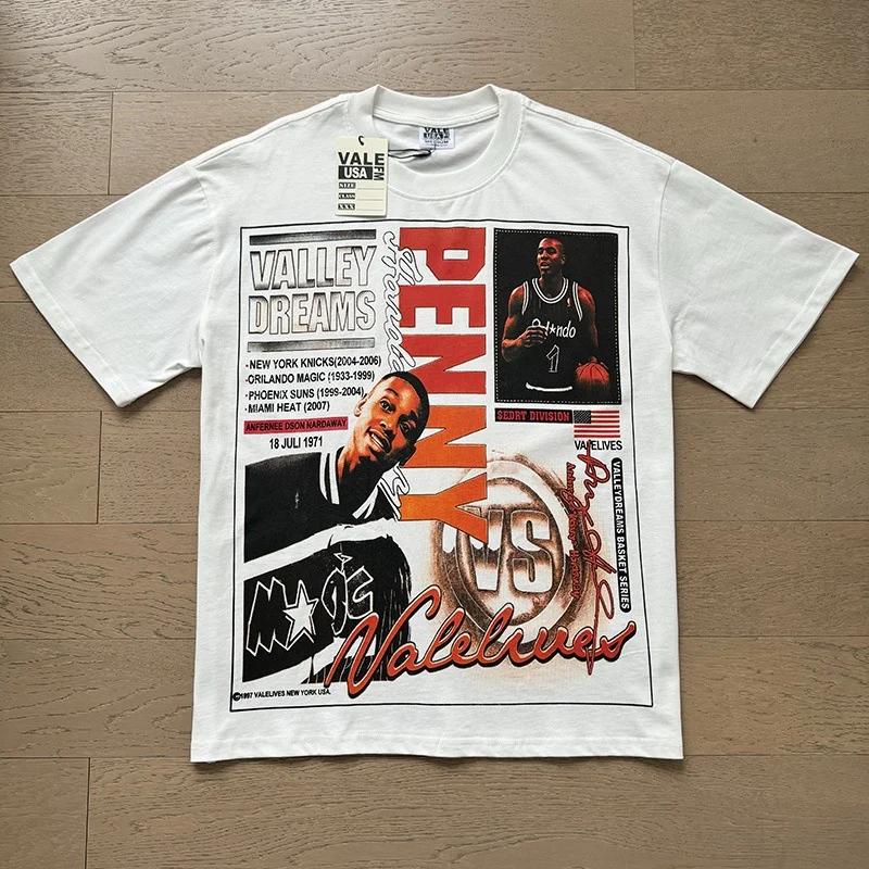 VALE FOREVER  Vintage Distressed VALE DREAMS Character Print Unisex Loose Hip Hop Short Sleeve T-shirt