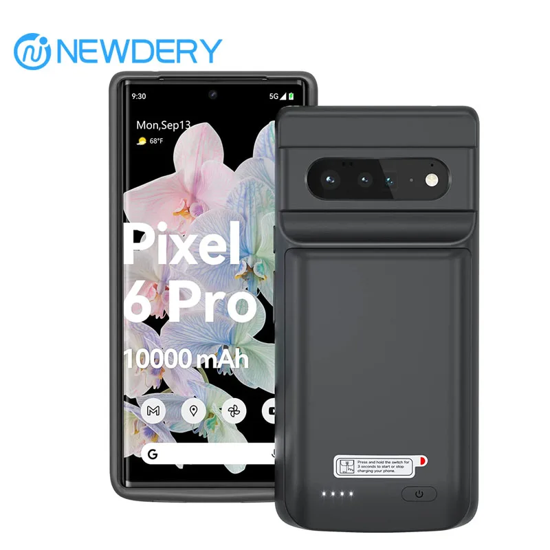 NEWDERY Battery Case for Google Pixel 6 Pro Powerful Rechargeable Charging Case 10000mAh Extended Backup Charger Case Power Bank