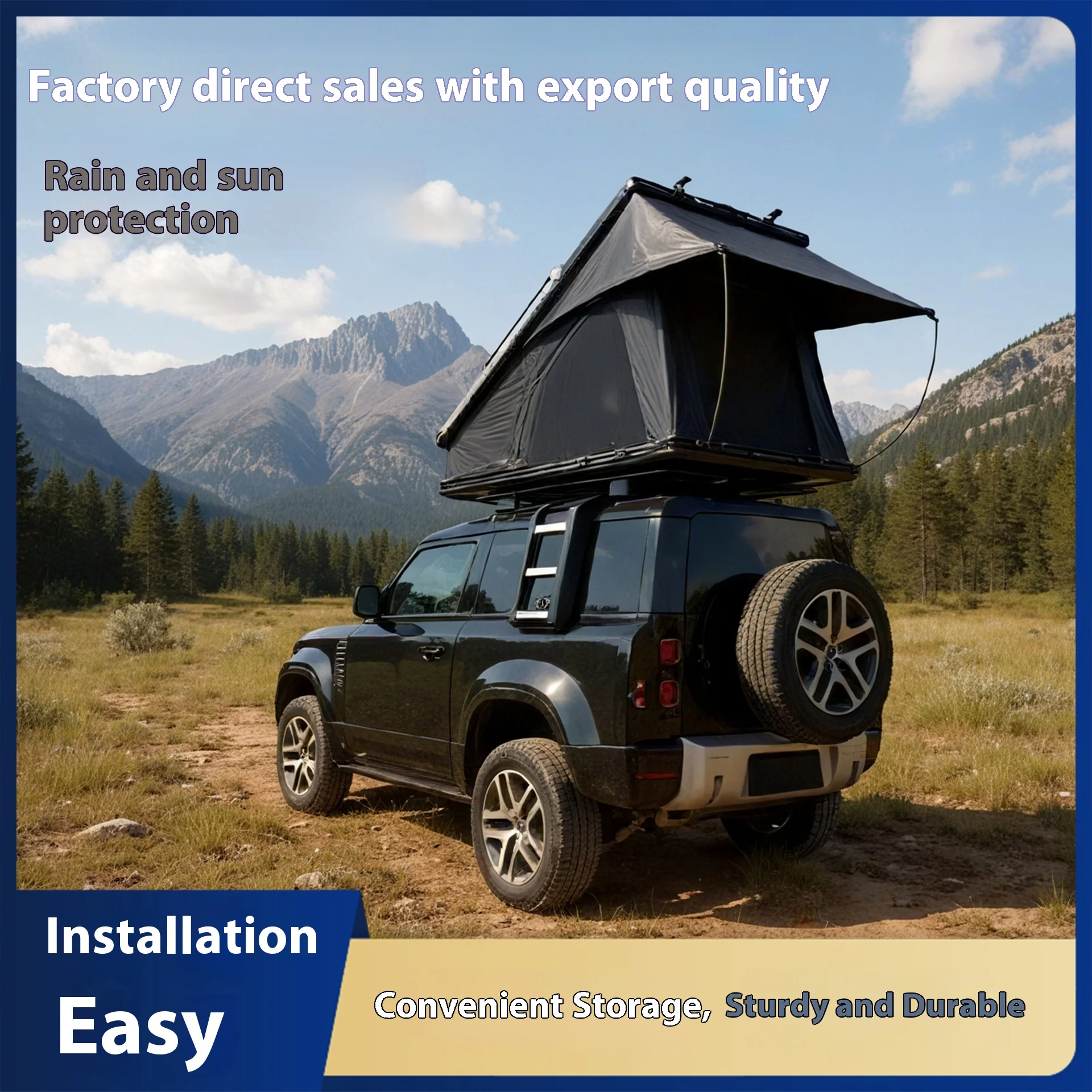 Factory Direct Quick Open Automatic Aluminum Alloy Hard Top Triangle Tent Waterproof Outdoor Camping Car Mount Rooftop Tent