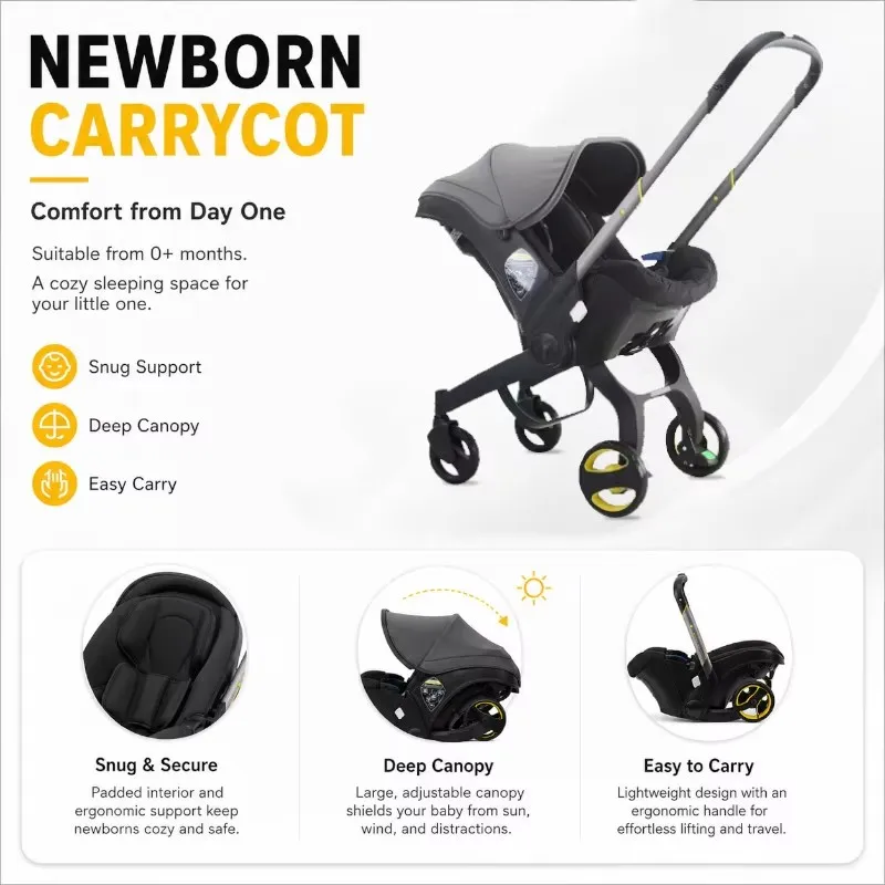 

Lightweight Newborn Carrycot Stroller, 0+ Months Infant Travel Pram with Deep Sun Canopy, Snug Secure Seat, Easy Carry Ergonomic Pushchair