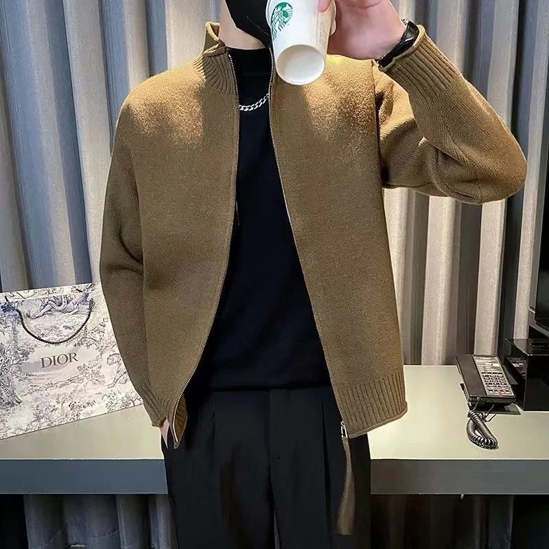 

Men's Knitted Open Cardigan Jaet Stand Collar Loose Casual Winter Faion Urban Sle Long Sve Polyester Fiber