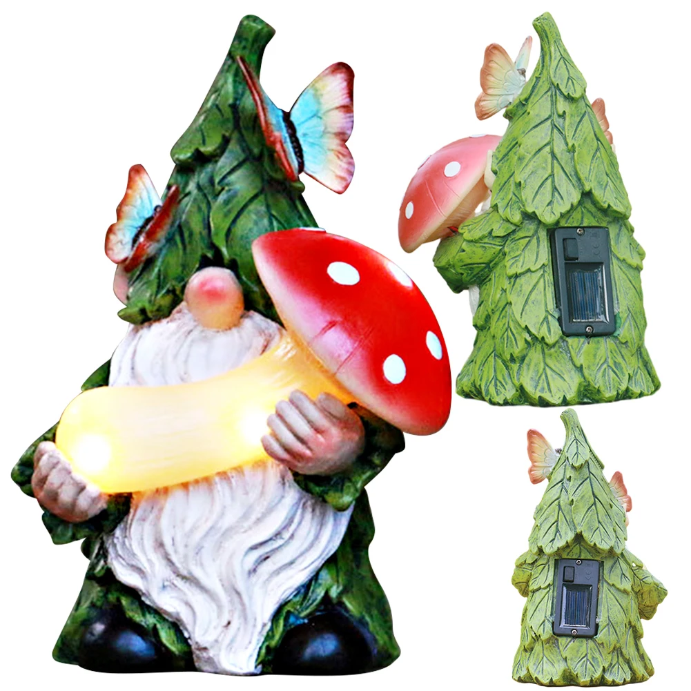 

Garden Gnome Statue W/Mushroom Solar Light Gnome Figurine Gnome Garden Statue for Patio Yard Lawn Porch