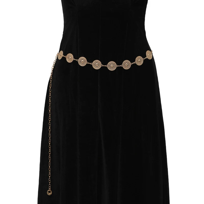 Gold Adjustable Buckle Long Waist Belt Dress Body Chain Fashion For Women Vintage Openwork Metal