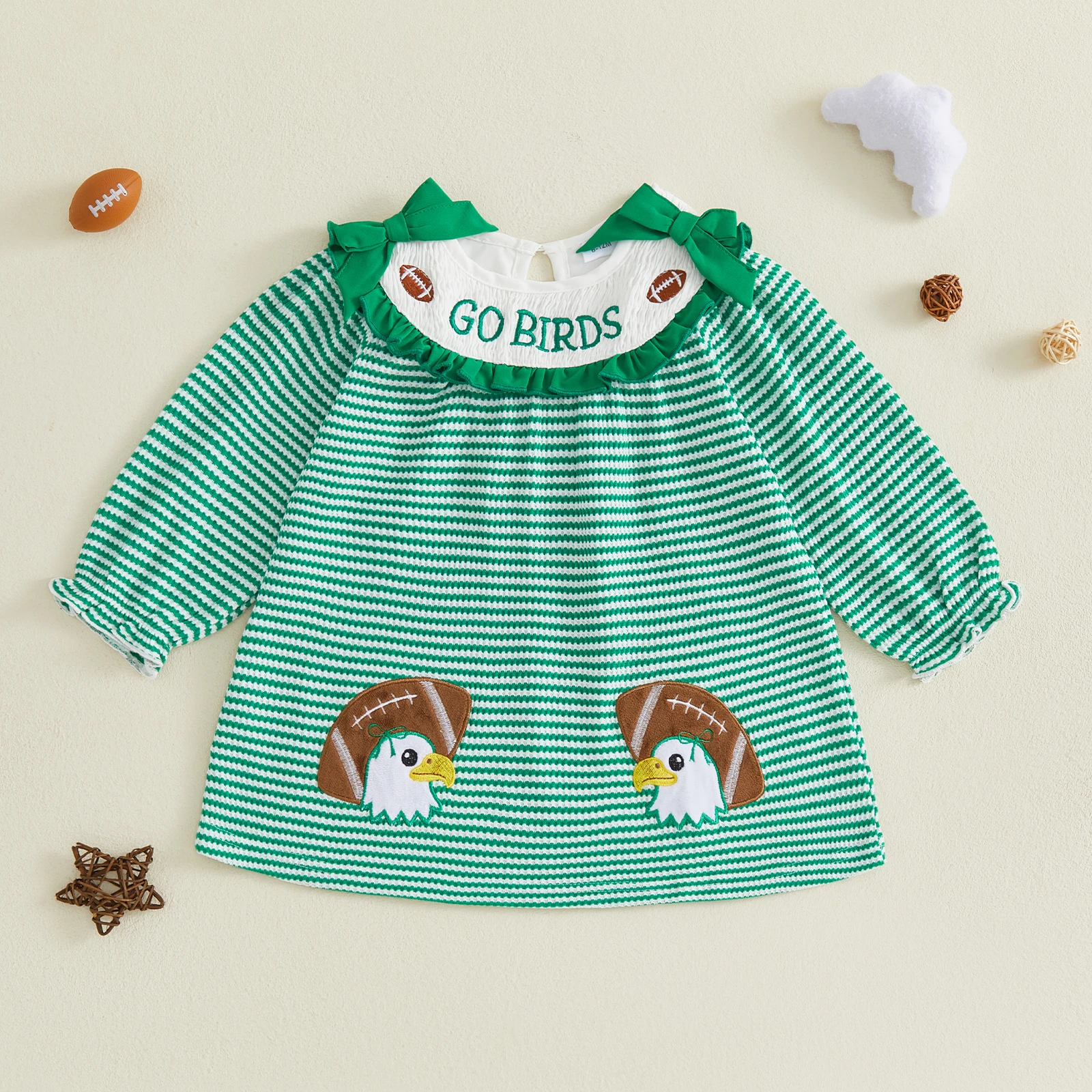 Toddler Girl Football Outfit Long Sleeve Smocked Football Dress