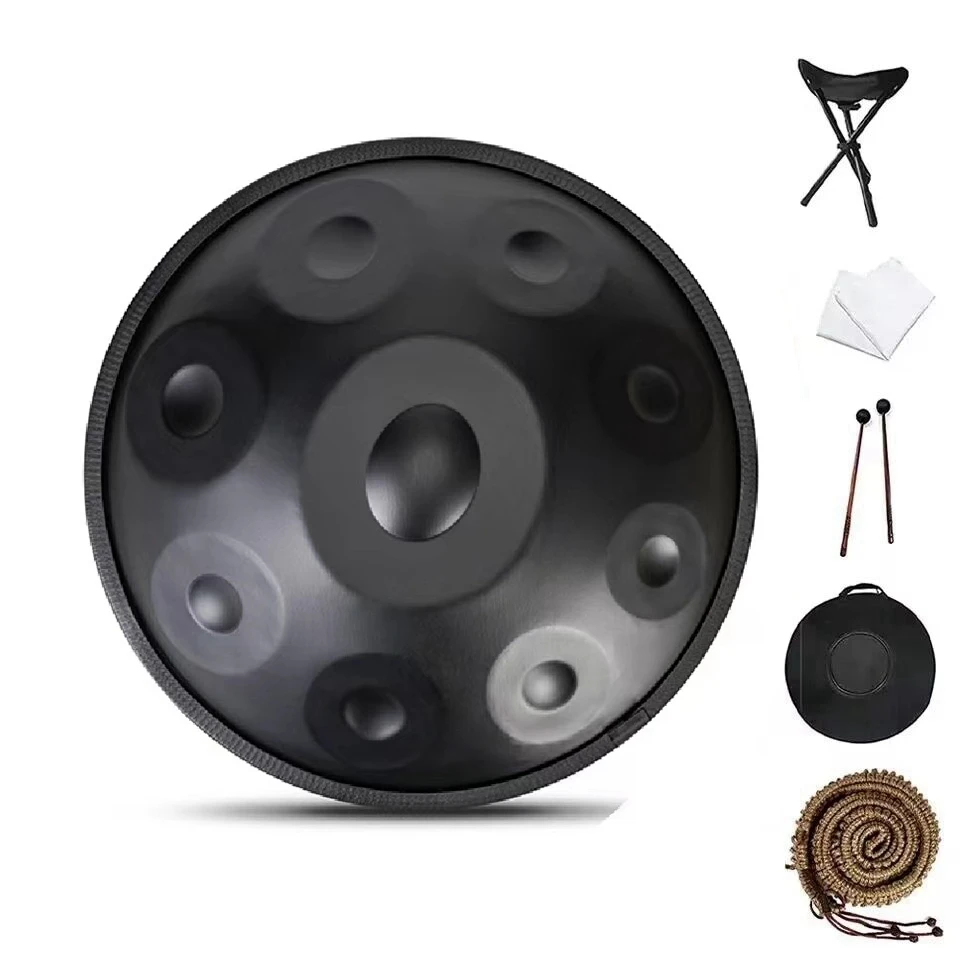 

Black D Minor 9/10 Notes Handpan Massive Drum Steel Tongue Drum Beginner Percussion Instrument Hand Drum with Bag Stands