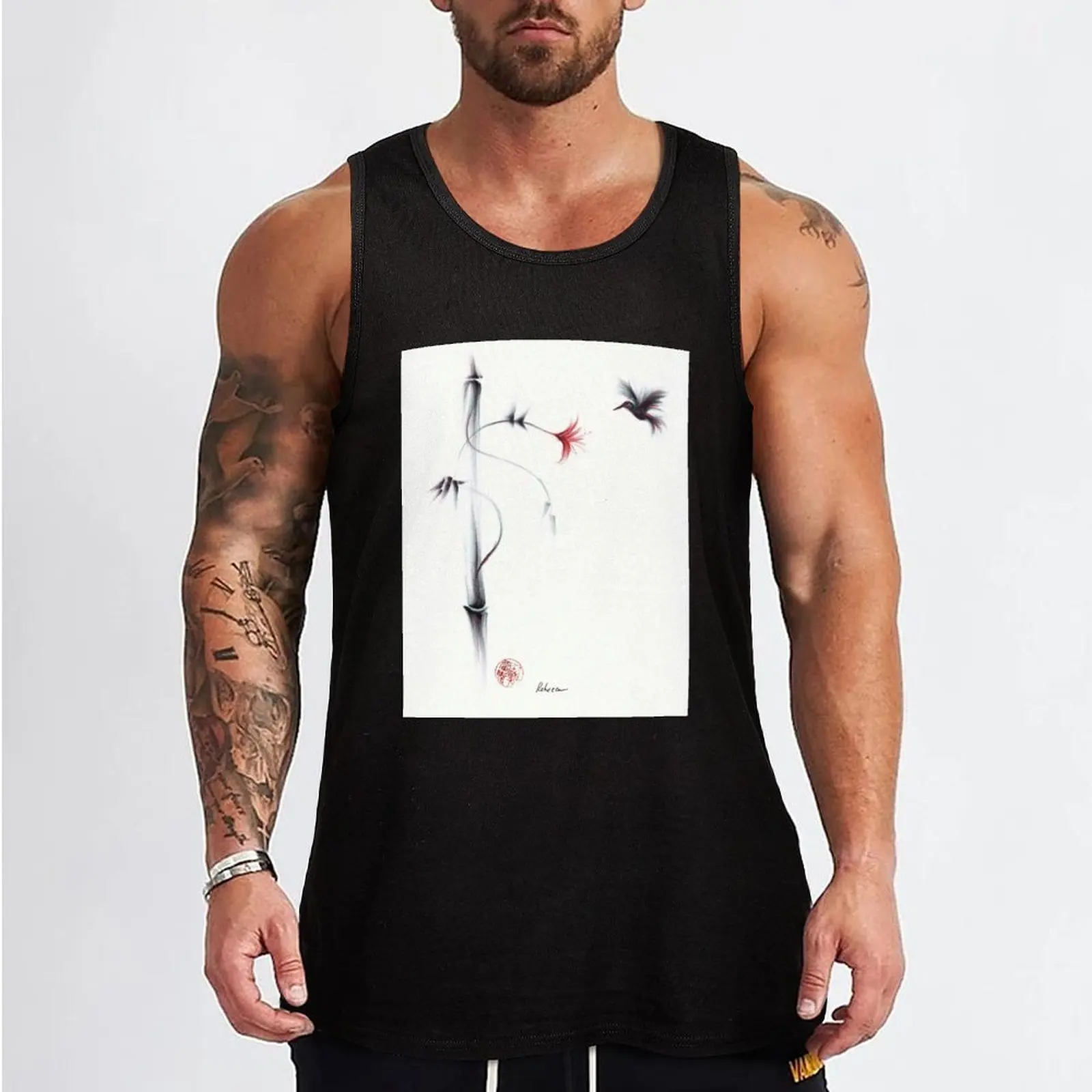 Sweetness - Hummingbird & Flower Painting Tank Top Bodybuilding clothing man Men's clothing brands vest for men t shirts