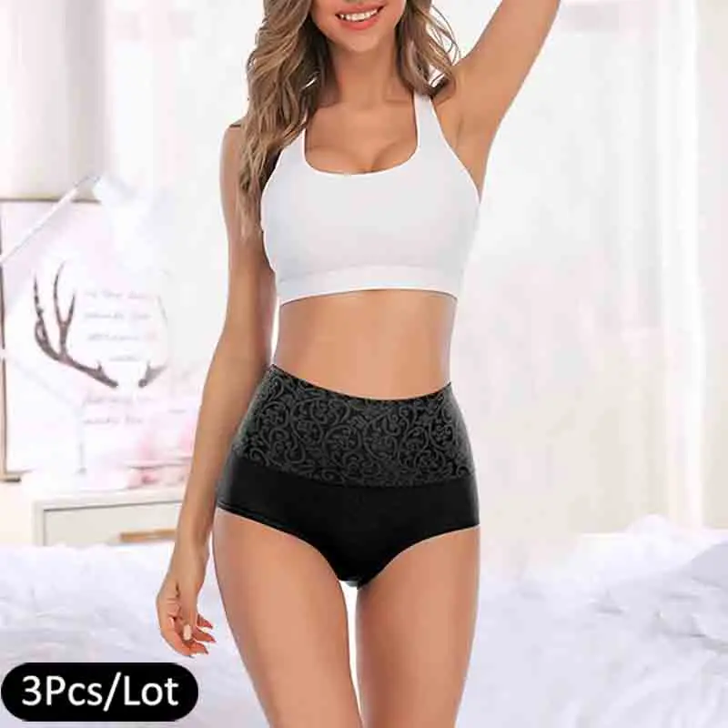 

3Pcs Women Panties High Waist Underwear Cotton Plus Size Sexy Lingerie For Women Seamless Brief Female Recovery Underpants Girls