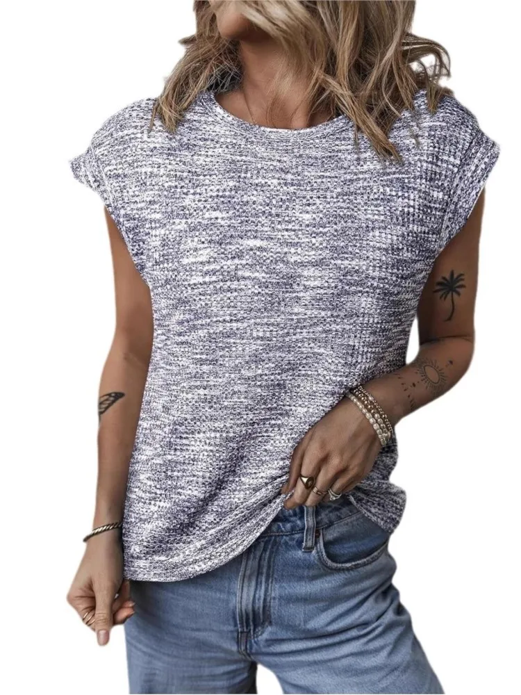 

Women's T-shirts Spring And Summer 2025 New Fashion Waffle Round Neck Solid Color Loose Short Sleeved Female Casual Clothing