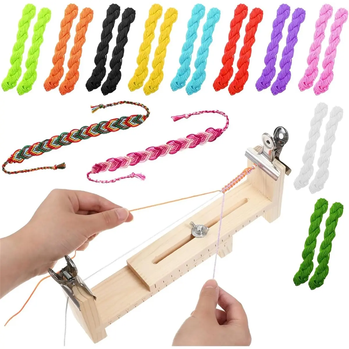 Budget-Friendly-23PCS Bracelet Maker Making Kit,Adjustable Wood Bracelet Jig with Scale, Roll Thick 1.5mm DIY Nylon String and 2