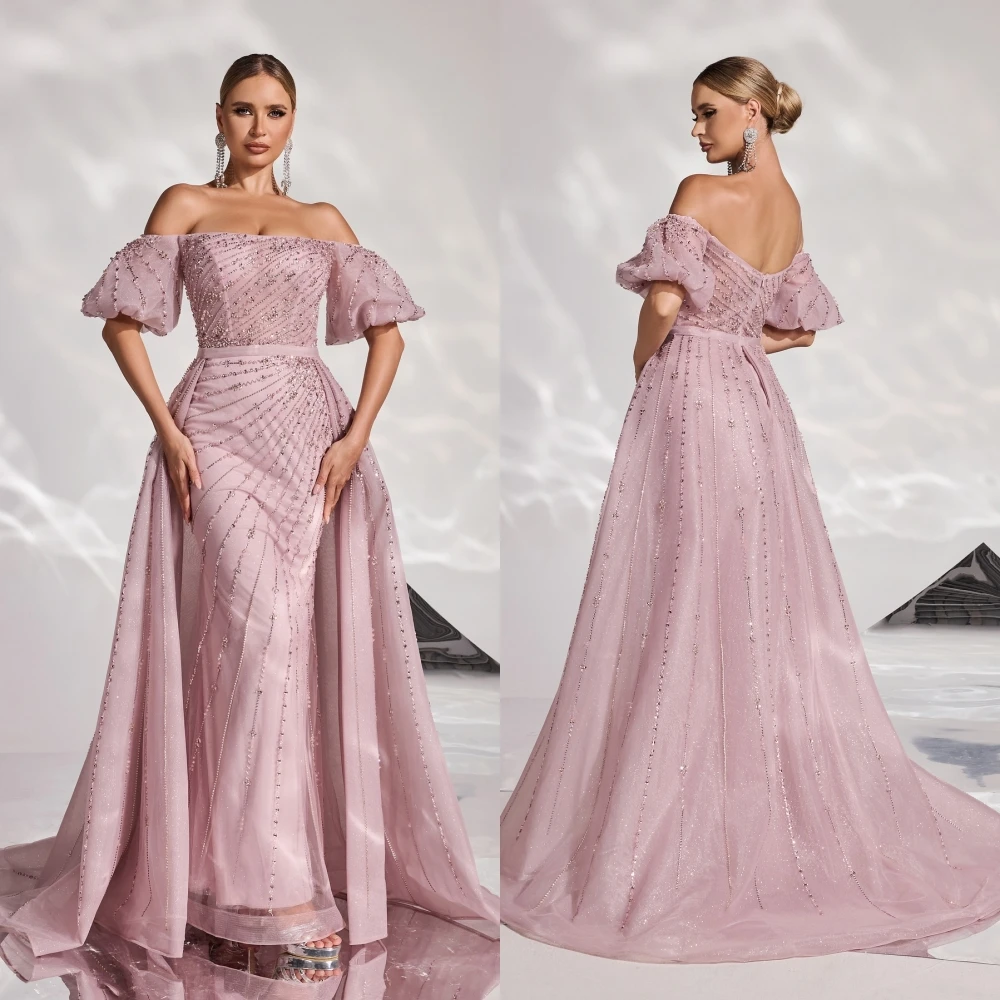 Personalizado em linha reta barco pescoço elegante moda vestido de noite alta qualidade delicado vestidos celebridade temperamento vestido de festa