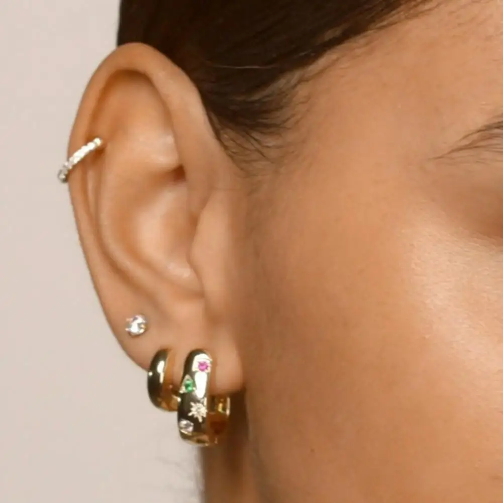 Colorful U-shaped Earrings Huggie Earrings Set Multi-shaped Colorful Rhinestone Jewelry Polished Metal U-shaped for Party