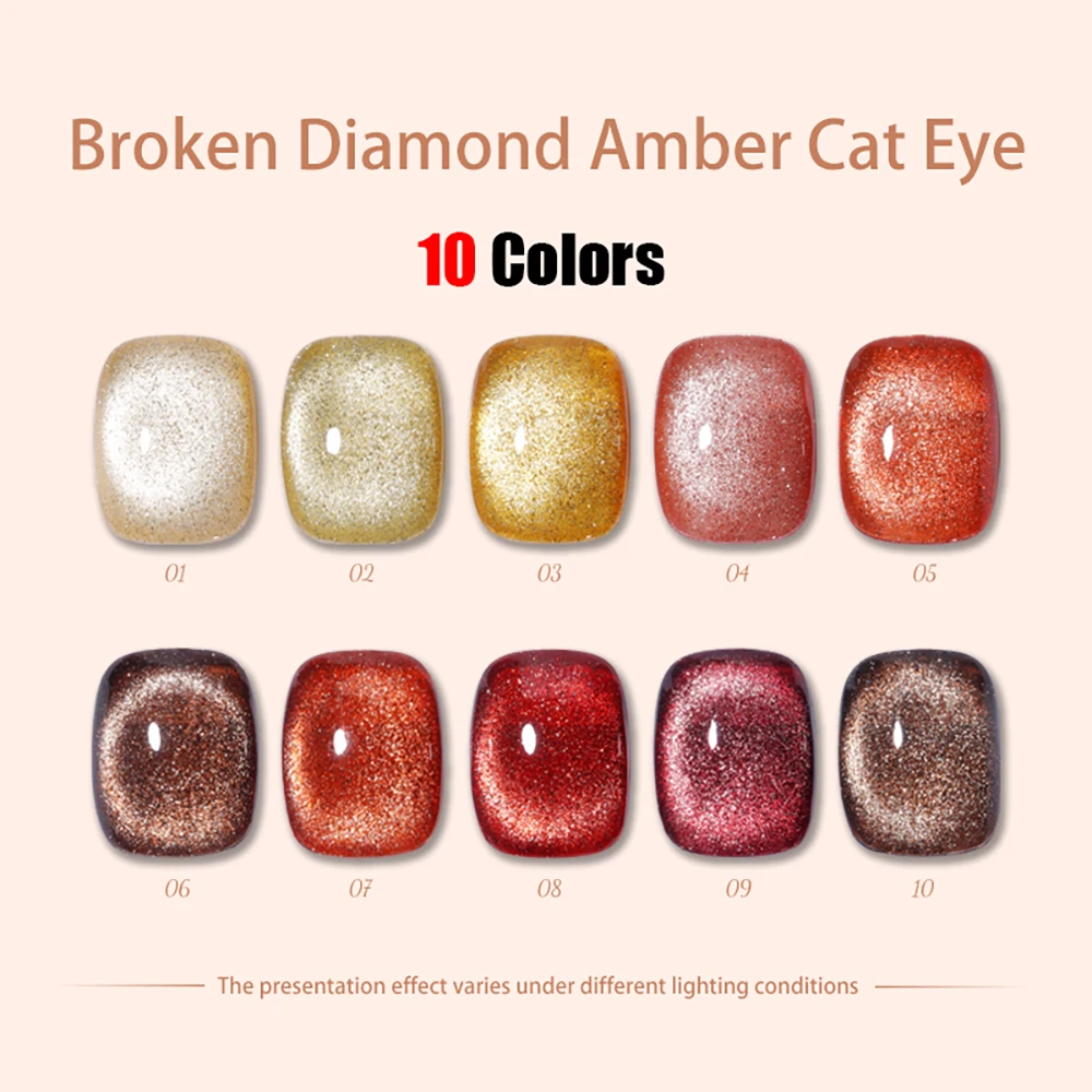 Vendeeni Amber Color Glitter Broken Diamond Cat Eye Nail Gel Polish 10 Color Reflective Magnetic UV Soak Off Gel Varnish Lacquer