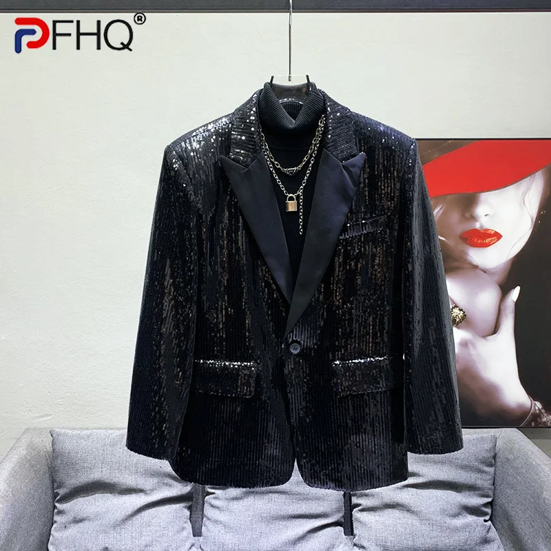 

PFHQ Light Luxury Sequin Blazer Men's Personalized Shiny Autumn Delicacy Creativity Outdoor Streetwear Tide Suit Jackets 21Z2981