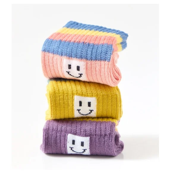 5 Pairs Kids Rainbow Striped Crew Socks Boys Girls Soft Breathable Cotton Mid Calf Children Socks
