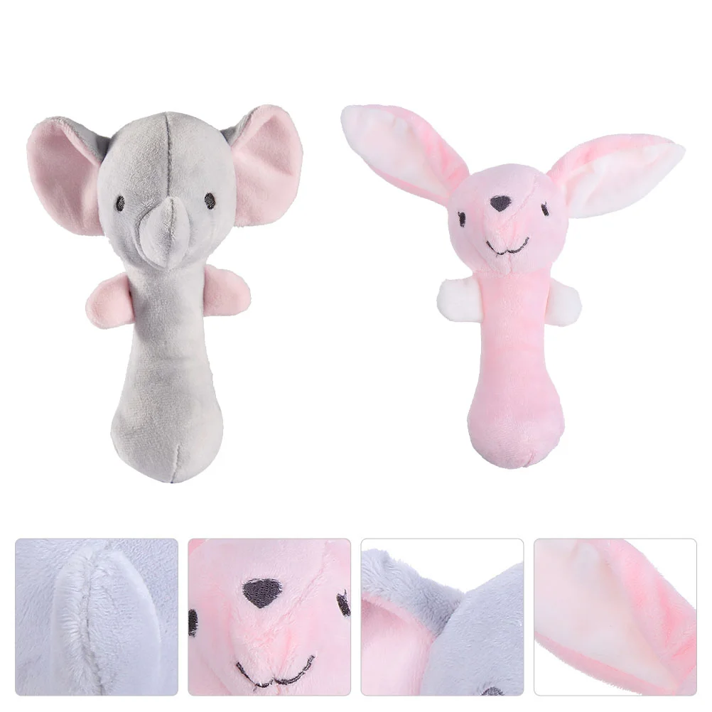 

2 Pcs Toys Stuffed Rattle The Bell Plush Stick Hand for Baby Animal Chewable Infant