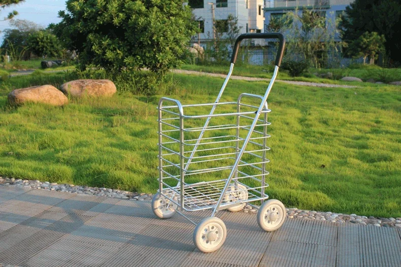 Aluminum Alloy Folding Shopping Cart Large Capacity Portable Basket Trolley Durable Old-Style Grocery Cart Trailer