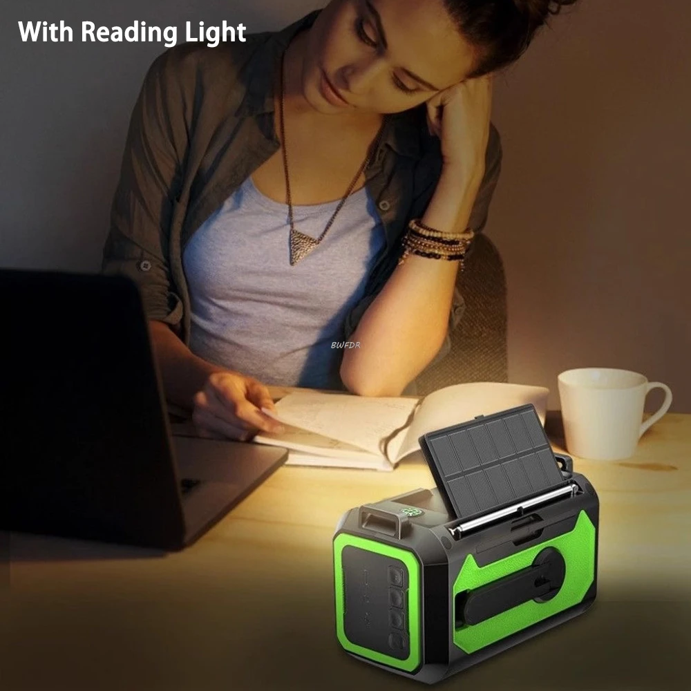 12000mAh AM/FM/NOAA Emergency Radio Solar Hand Crank Radio Reading Lamp Flashlight SOS Alarm Power Bank Speaker רדיו ופנס חירום