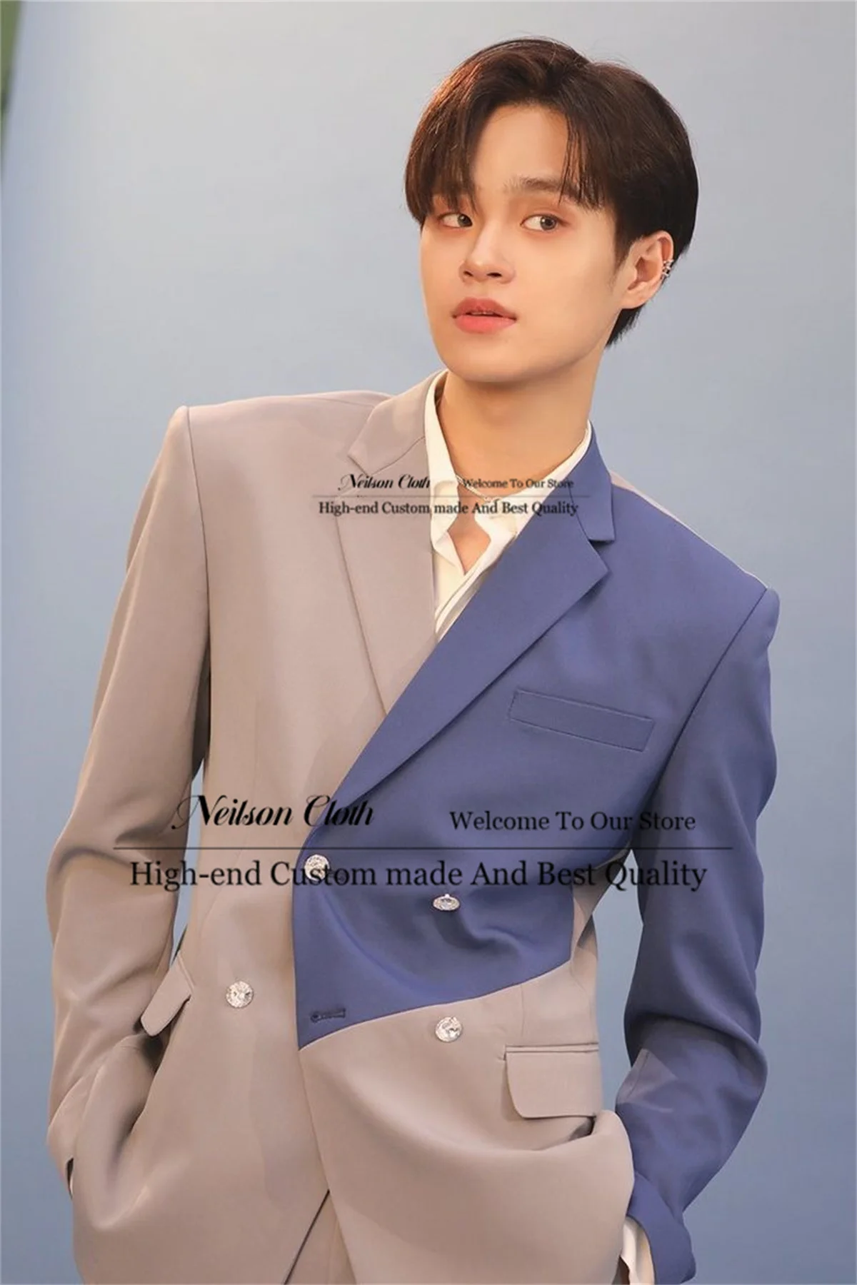 

Splice Color Male Prom Blazers 2 Pcs Sets Notched Lapel Groom Wedding Tuxedos Customized Business Double Breasted Costume Homme