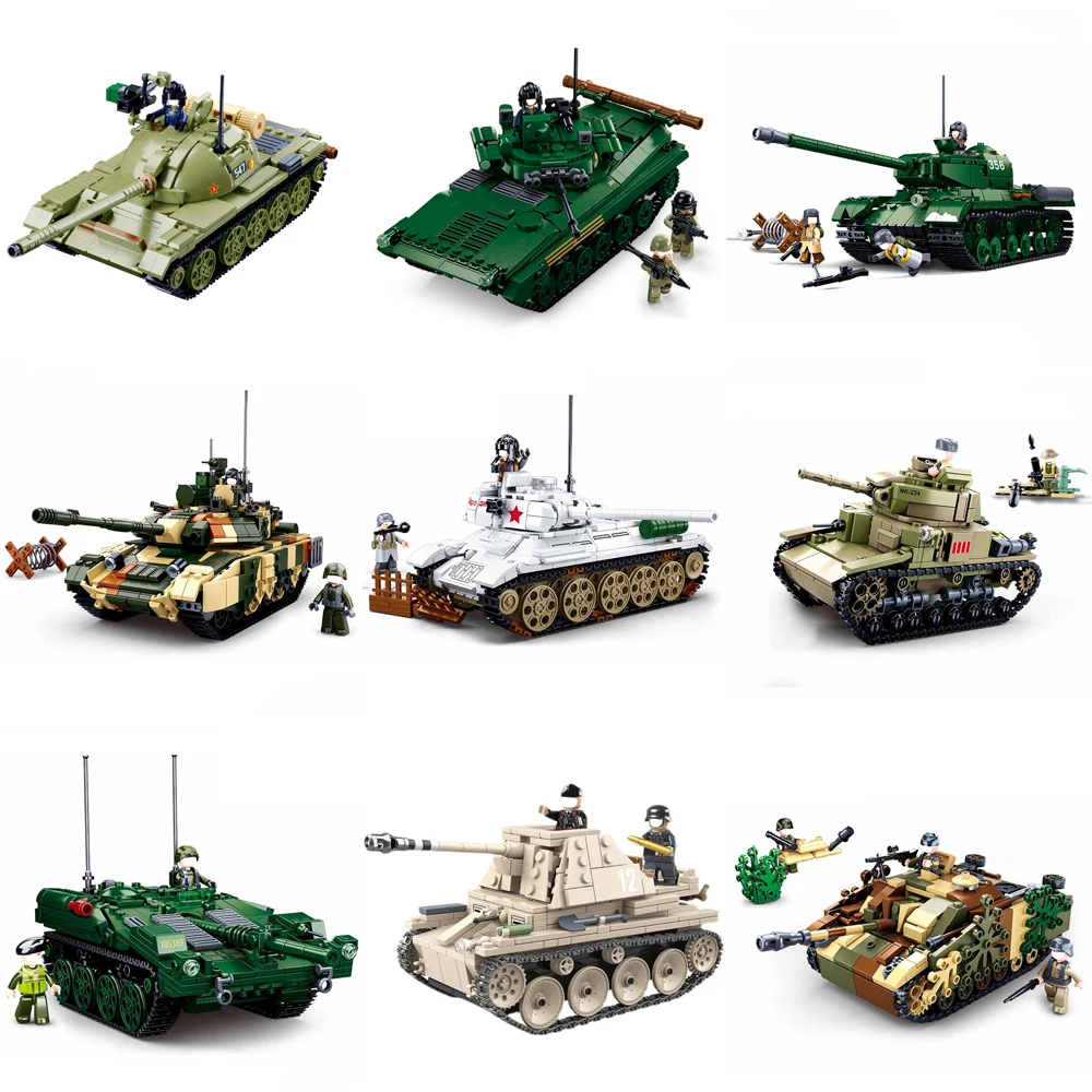 Military War Cannon Assault Armored Vehicle Battle Tank Car Truck Army Weapon Building Blocks Sets Model King Kids Toys Gift