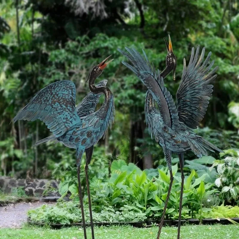 Natelf Garden Crane Sculptures & Statues Blue Heron Decor Outdoor Large Bird Yard Art  Garden Statue