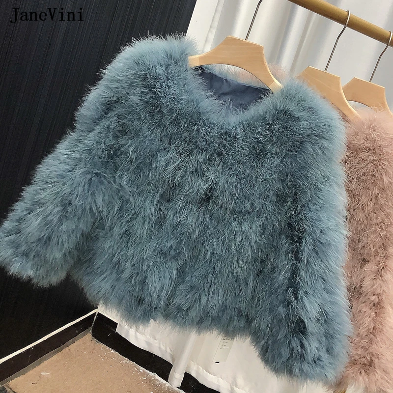 JaneVini Fashion Purple Ostrich Feather Bridal Cape Women Jacket Wedding Faux Fur Shawl Wrap Winter Evening Coat Outerwear Cloak