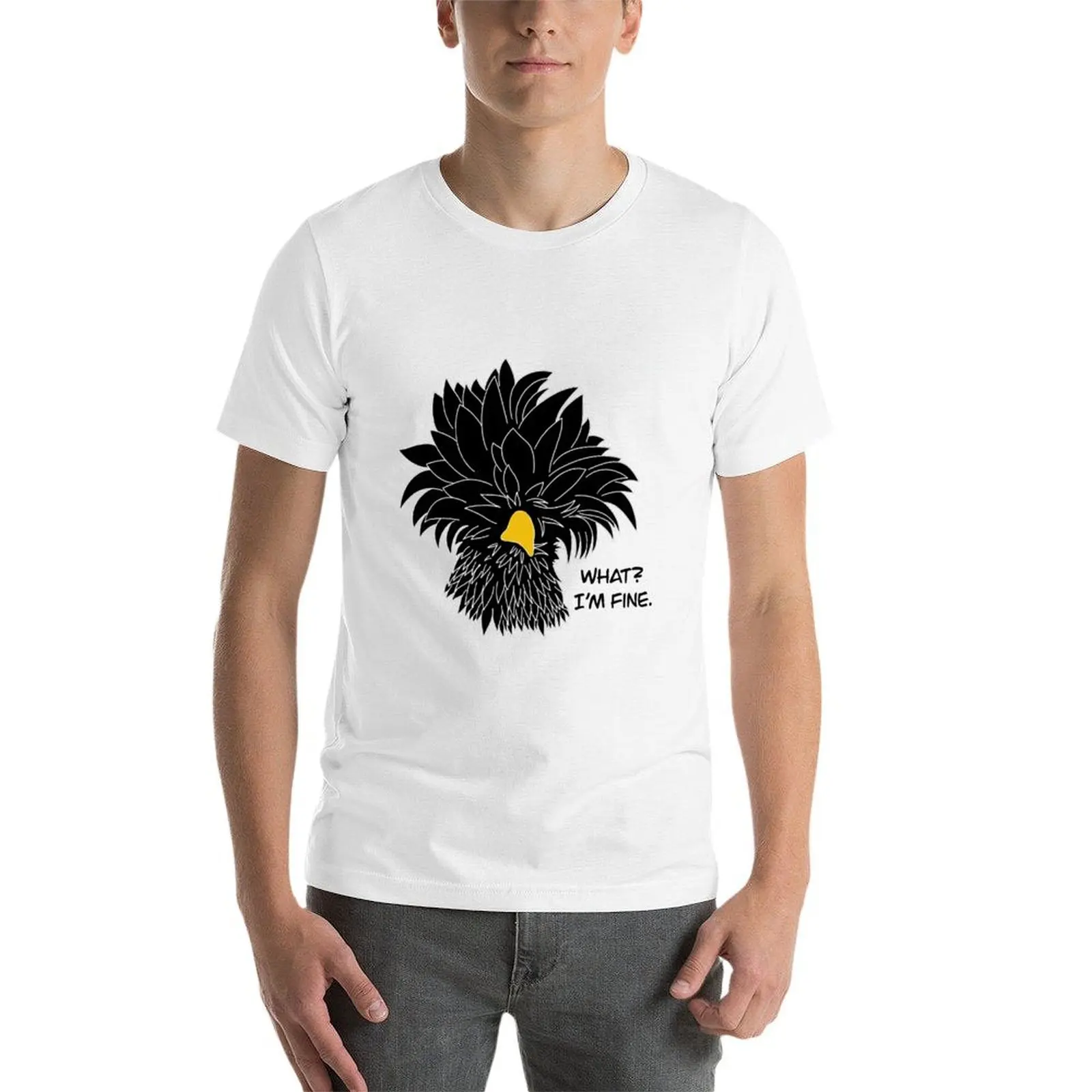 ماذا؟ أنا بخير. تي شيرت الدجاجة البولندية تي شيرت للرجال بقصة ضيقة تي شيرت مصمم أنيمي تي شيرت كبير الحجم