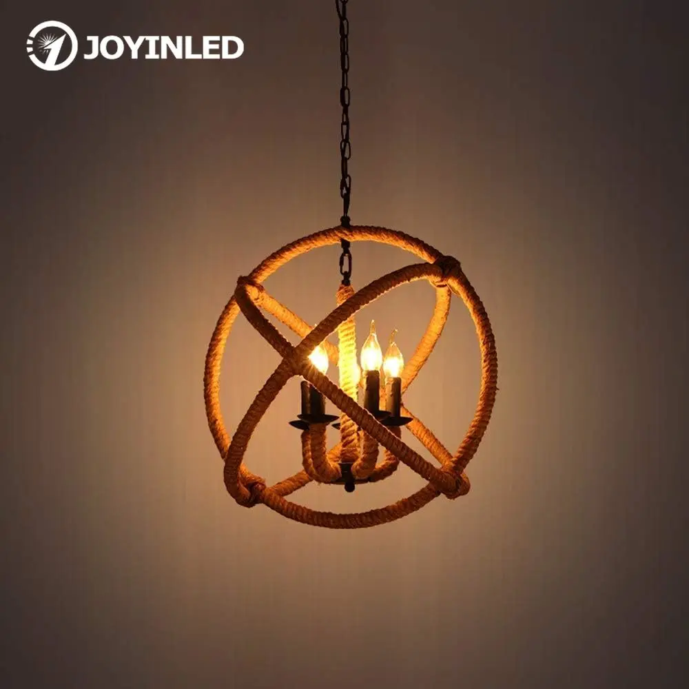 

JOYINLED 3 Lights Hemp Rope Hanging Ceiling Light Vintage Chandelier Light Pendant Light Room Art D35 for Dining Room Restaurant