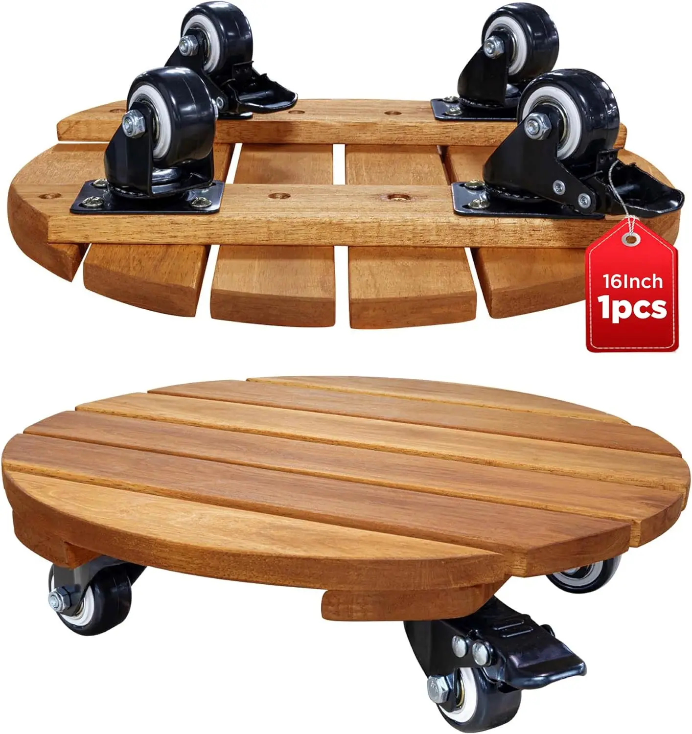 

16-дюймовая усиленная подставка для растений из дерева с грузоподъемностью 500 фунтов, 360° ° Запираемые колеса для горшков и предметов