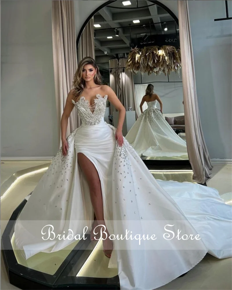 Sparkly Diamonds Wedding Dresses 2024 Detachable Train Beaded Crystals Rhienstones Bridal Gowns Vestido De Novia Customized