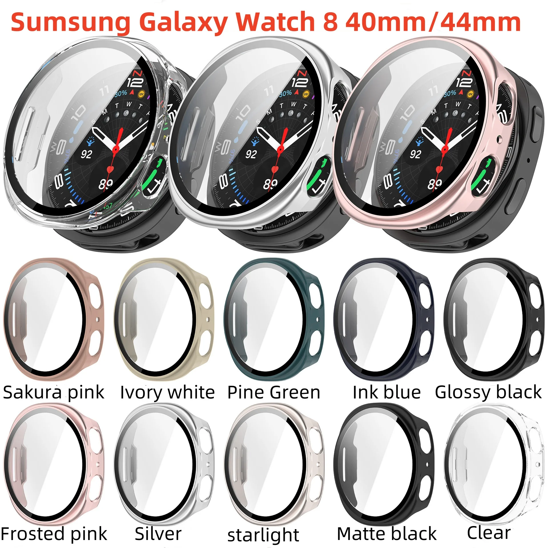 Tempered Glass+Case for Samsung Galaxy Watch 8 40MM 44MM SmartWatch All-around hard PC Bumper Frame Screen Protector Cover Shell