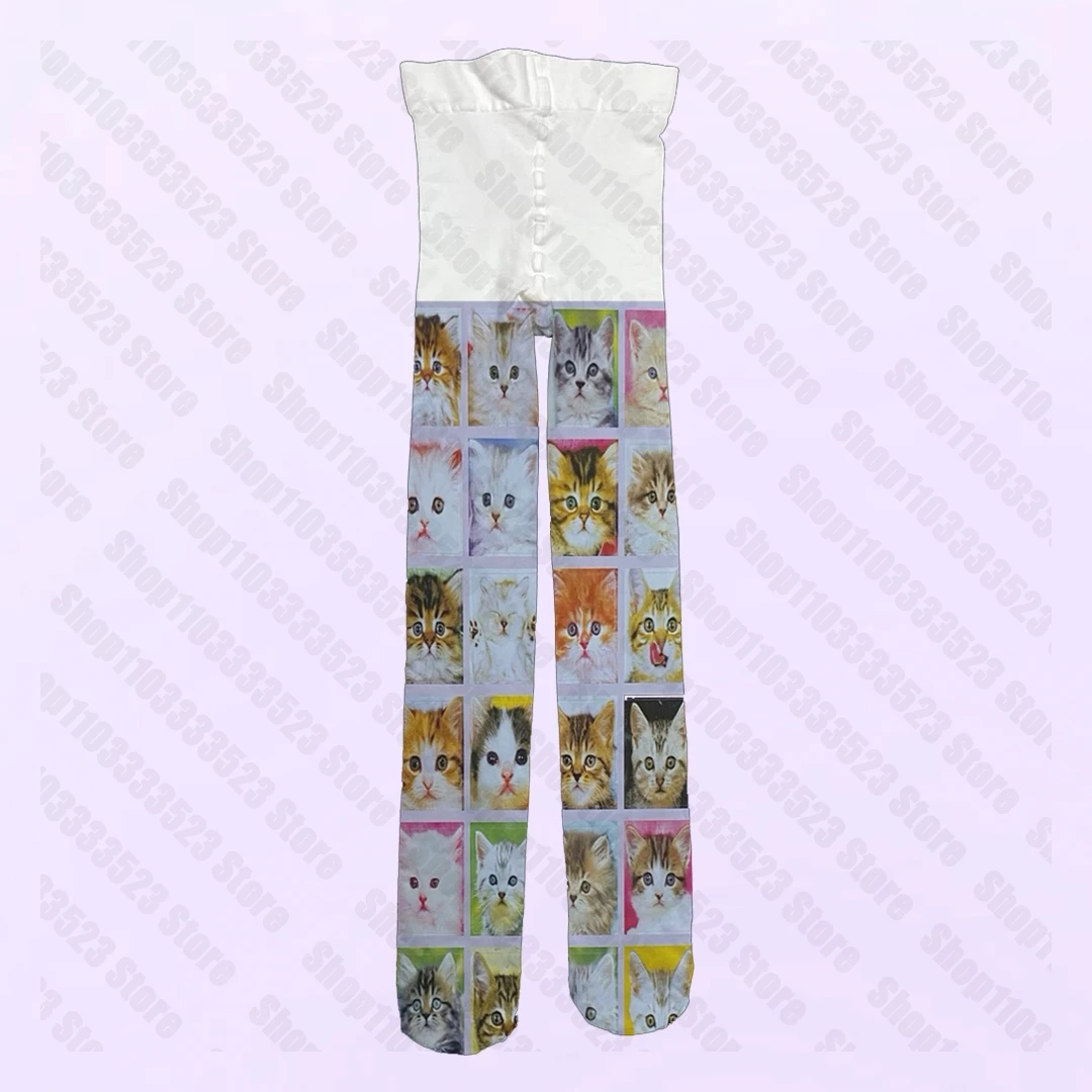 Pantimedias Harajuku Punk de los años 90 con gráficos de gato Kawaii, pantimedias de estilo fino Vintage Y2k, calcetines ajustados sexis Y2k con estampado Retro, pantimedias de moda para mujer