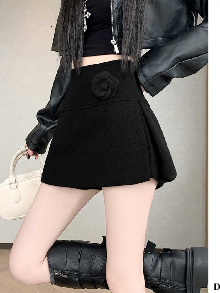 2025 جديد الخريف/الشتاء مثير سبليت ألف خط تنورة المرأة عالية الخصر حقيبة الورك تنورة مكافحة ضوء خطوة تنورة السراويل الصوفية تنورة قصيرة