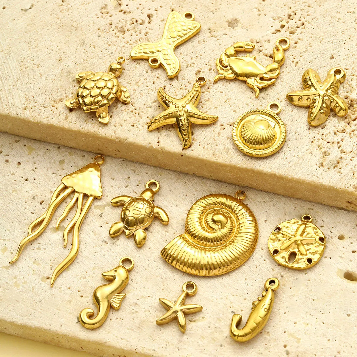5pcs/Lot Stainless Steel Starfish Jellyfish DIY Charms Women Mermaid Tail Crab Necklace Pendants Shark Turtle Jewelry Wholesale