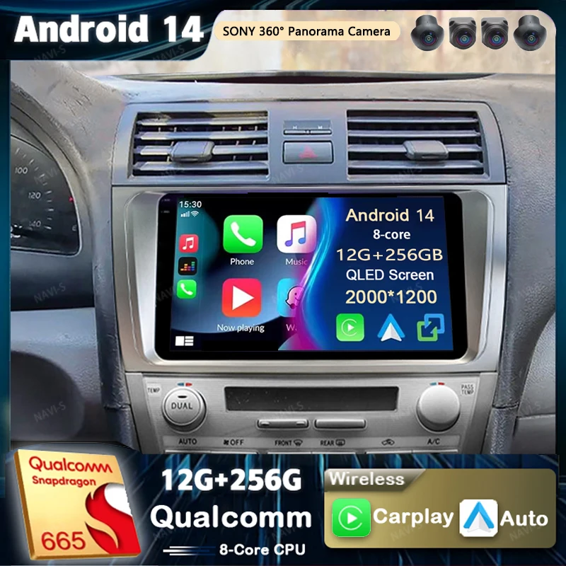 Android 14 For Toyota Camry 6 XV 40 50 2006-2011 2K QLED Android Car Radio Multimedia Video Player GPS Stereo CarPlay Head Unit