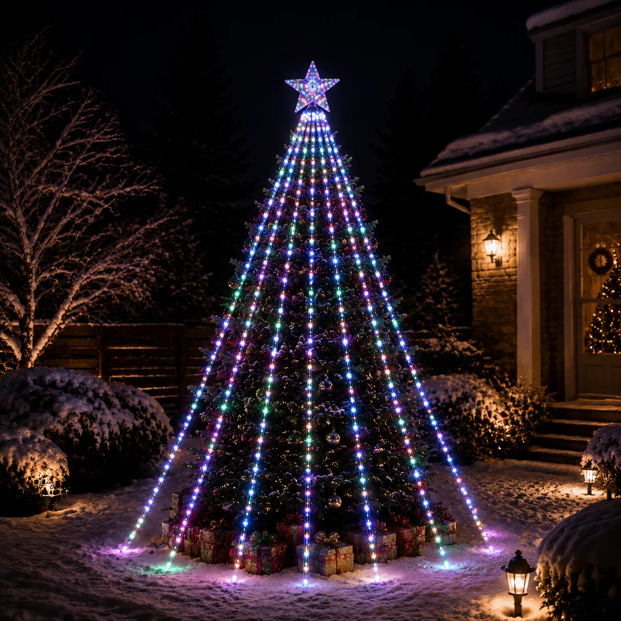 Multicolor Solar Waterfall Lights LED Star Christmas Tree Waterproof Outdoor Garden Yard Patio Party Decor