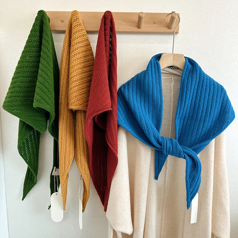 

100% Pure Wool Striped Triangle Scarf Cashmere Soft Touch Shawl Autumn Air-Conditioner Neck Warmer Warm Versatile Wrap