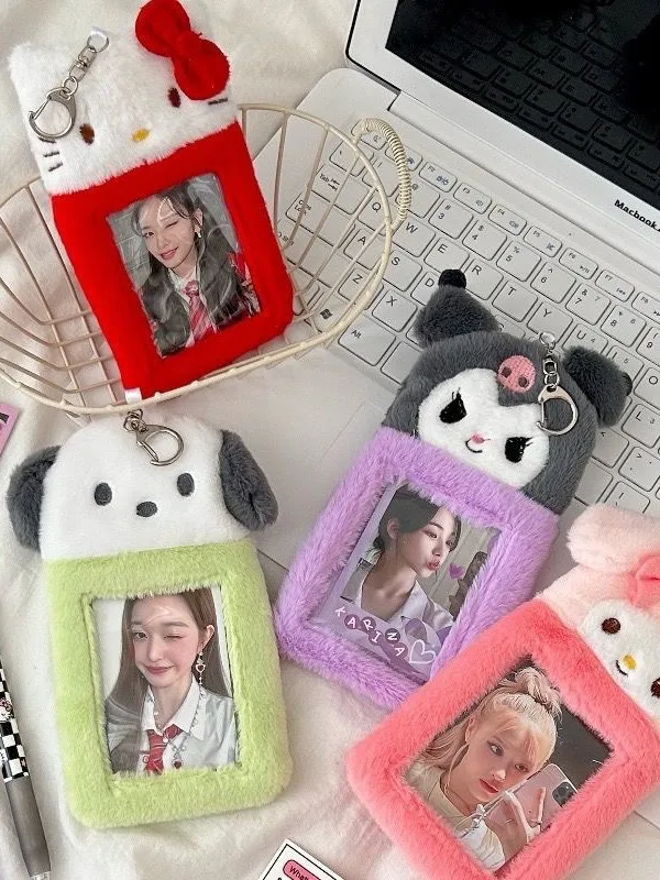 

Hello Kitty Plush Card Case Keychain Kuromi Melody Card holder Kawaii Photo Card Display Sleeves Cute Bag Gifts