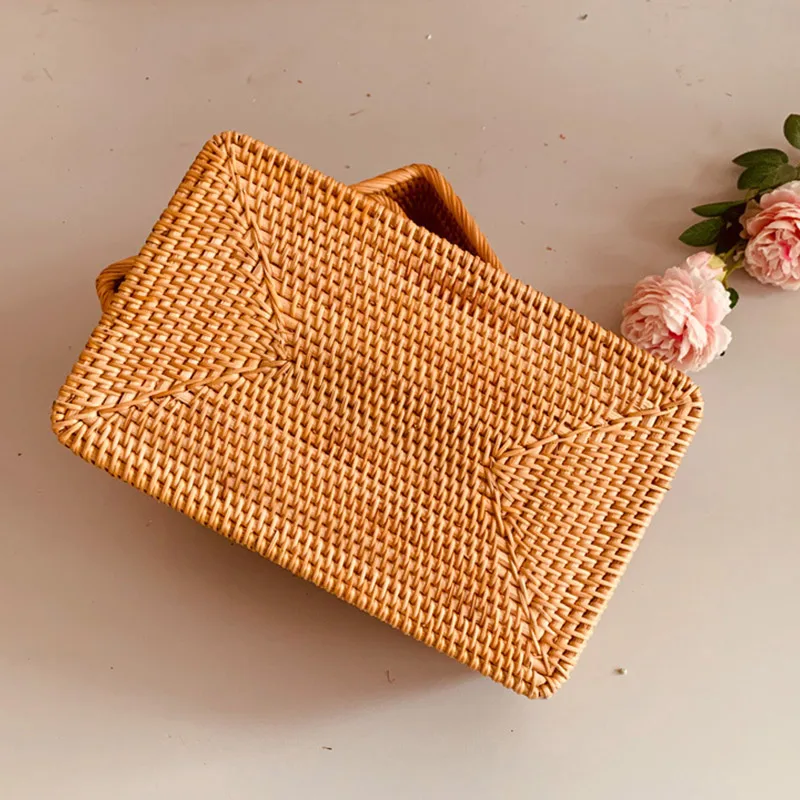 Rectangular Rattan Storage Baskets Handmade Woven Nesting Wicker Baskets for Decor Fruit Tray and Snack Storage Box