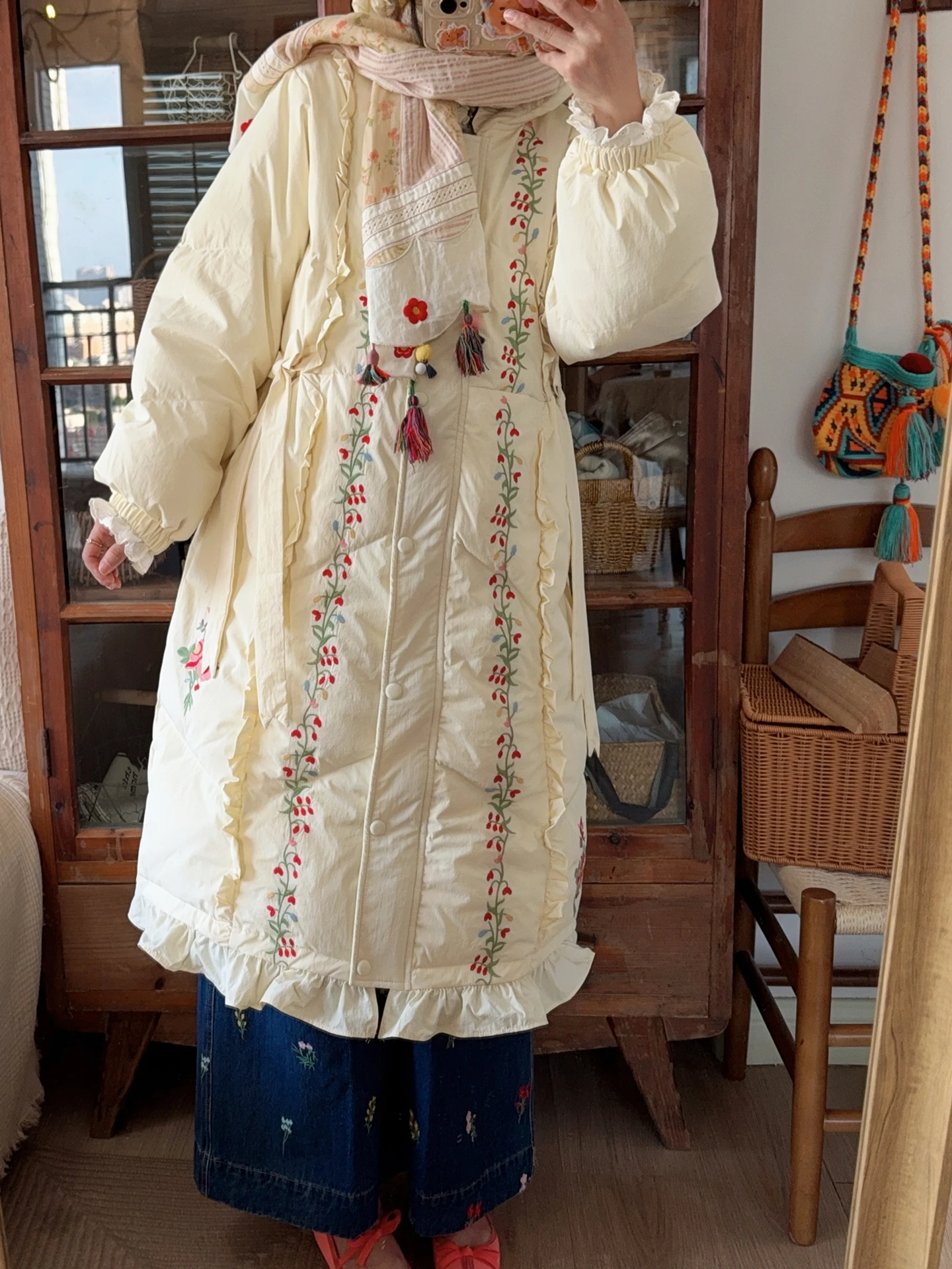 TIYIHAILEY Women Full Sleeve Long Mid-Calf Thick Outerwear Hoode Zipper Down Jacket Embroidery Warm Coats Japanese Style