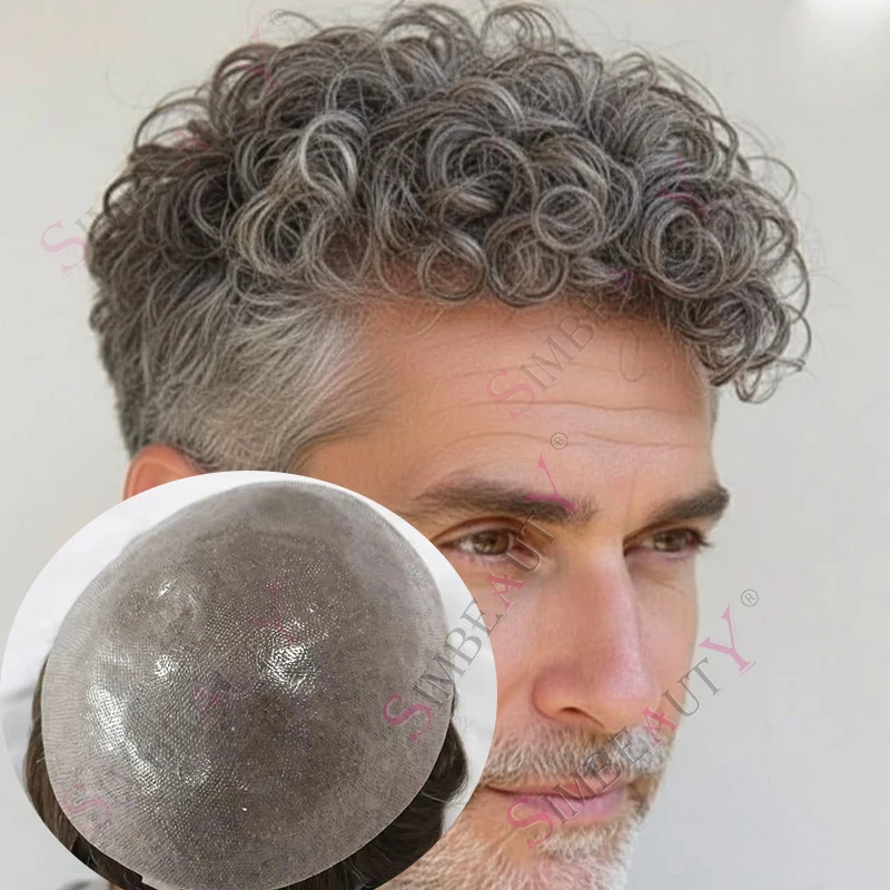 

Мужской парик-накладка из натуральных волос 18 мм, коричнево-серый 1B80, с суперпрочным основанием 0.06 мм из полной кожи, V-образные петли, для мужчин