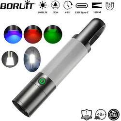 BORUiT H20 1000M Long Throw LED Zoom Flashlight 1000LM Type-C Rechargeable Torch Work Light with Magnet Waterproof Tent Lantern