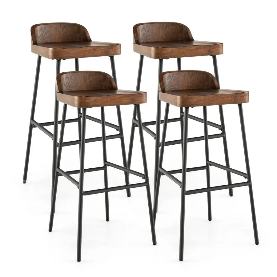 

Комплект из 4 барных стульев, 29 дюймов, в индустриальном стиле, с низкой спинкой и подставкой для ног, металлические ножки, стулья для барной стойки/кухонного острова