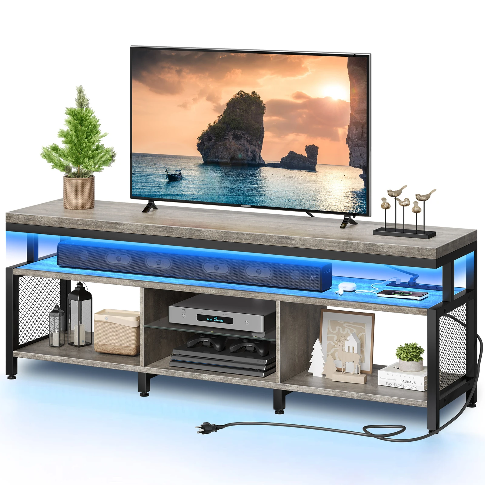 

LED TV Stand with Power Outlet for 70/65/60" Entertainment Center Media Console