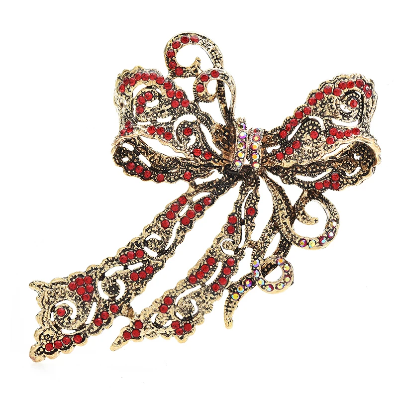 Wuli & bebek Vintage 4-color ilmek broş kadınlar için Unisex büyük lüks Rhinestone yay çiçek parti ofis broş Pins hediyeler