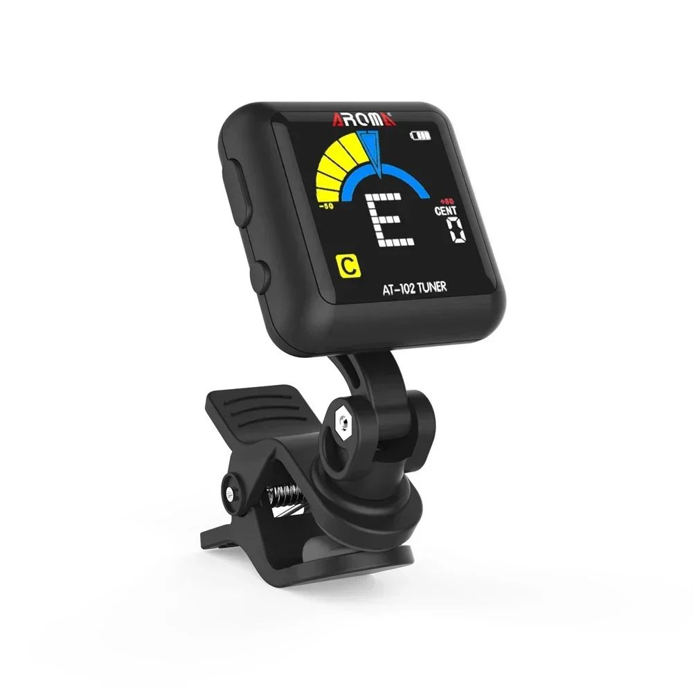 SPORTFUNSF-Aroma at-102 Recarregável Clip-On Guitar Tuner, Sn Colorido com Bateria Embutida, Cabo USB para Baixo de Guitarra Cromática e Uku