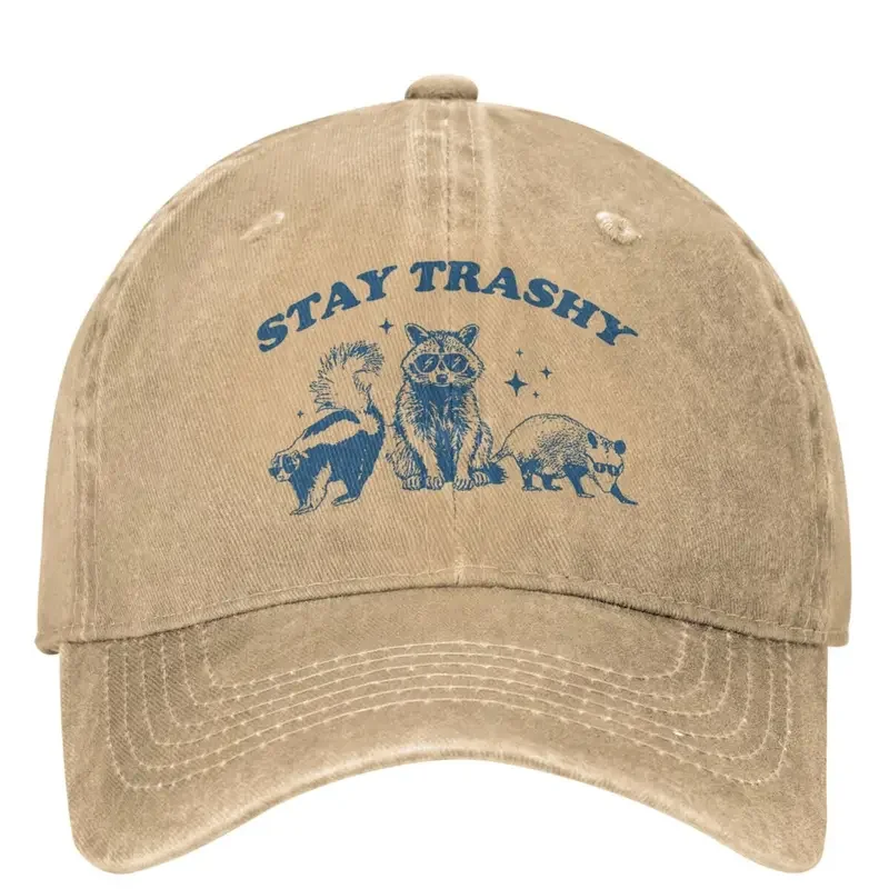 

Vintage raccoon oppossum skunk stay trashy cap outfits for Men Women baseball cap fashion funny meme dad hat adjustable